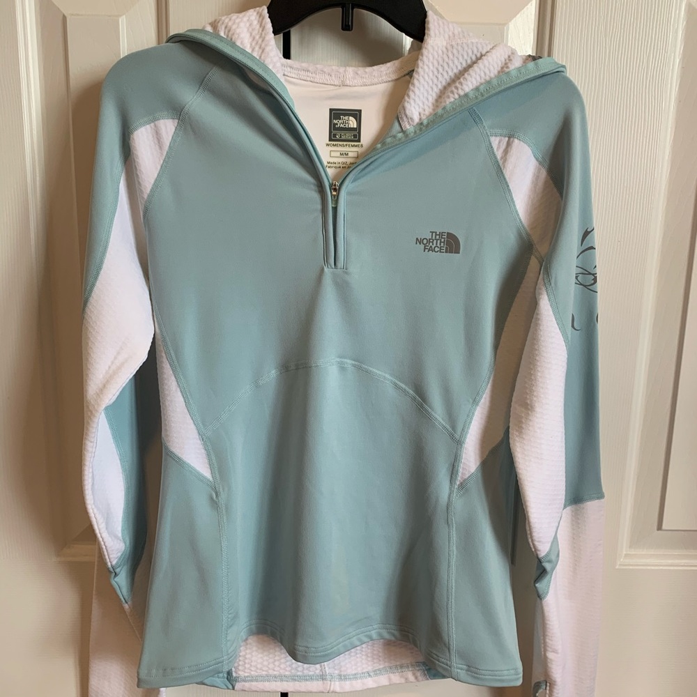 North Face blue and white quarter zip, size medium